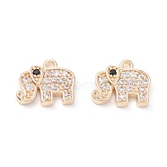 Rack Plating Brass Micro Pave Cubic Zirconia Charms, Long-Lasting Plated, Elephant, Light Gold, 10x12x2.5mm, Hole: 1.2mm(ZIRC-C026-09LG)