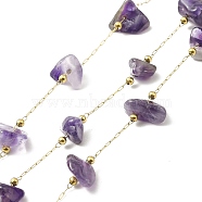 Ion Plating(IP) 316 Surgical Stainless Steel Paperclip Chains, with Natural Amethyst Nuggets Beads, Soldered, Real 18K Gold Plated, with Spool, 2.5x1x0.5mm(CHS-I019-20D)