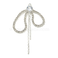 Brass Rhinestone Pendants, Bowknot, Silver, 44x27x4mm, Hole: 1.6mm(KK-I715-05S-01)