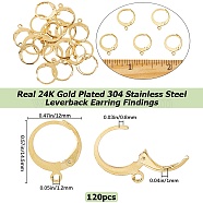 304 Stainless Steel Leverback Earring Findings, with Horizontal Loop, Real 24K Gold Plated, 14.5x12mm, Hole: 1.2mm, Pin: 0.8x1mm, 120Pcs/box(STAS-SP0001-07A)