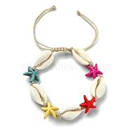 Natural Shell & Starfish Synthetic Turquoise Braided Bead Bracelet, Nylon Thread Adjustable Bracelet, Colorful, Inner Diameter: 1-7/8~3-1/8 inch(4.9~7.8cm)(BJEW-TA00355)