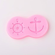 Helm and Anchor Design DIY Food Grade Silicone Molds, Fondant Molds, For DIY Cake Decoration, Chocolate, Candy, UV Resin & Epoxy Resin Jewelry Making, Random Single Color or Random Mixed Color, 45x82x8mm, Inner Size: 34x30m(AJEW-L054-77)