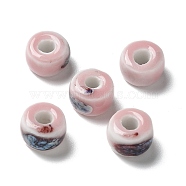 Handmade Porcelain Beads, Flat Round, Pink, 9.5~10x6mm, Hole: 3mm(PORC-L080-C10)