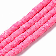 Handmade Polymer Clay Beads Strands, for DIY Jewelry Crafts Supplies, Heishi Beads, Disc/Flat Round, Hot Pink, 6x0.5~1mm, Hole: 1.8mm, about 320~447pcs/strand, 15.75 inch~16.14 inch(40~41cm)(CLAY-N008-010P)