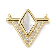 Brass Micro Pave Clear Cubic Zirconia Pendants, Triangle Charms, Real 14K Gold Plated, 17x19x4mm, Hole: 1mm(KK-U046-09G)