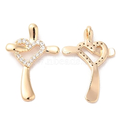 Brass & Cubic Zirconia Pendants, Cross & Heart Charm, Real 18K Gold Plated, 22.5x15x4mm, Hole: 1.3x1.9mm(KK-G468-43G)