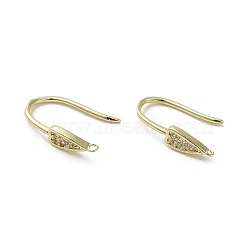 Brass Micro Pave Cubic Zirconia Earring Hooks, Long-Lasting Plated, Leaf, 14.5x3.5mm, Hole: 0.8mm, Pin: 1mm(KK-C048-14I-G)