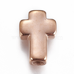 304 Stainless Steel Beads, Cross, Rose Gold, 14x10x4mm, Hole: 2.5mm(STAS-F212-066RG)