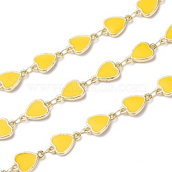 Handmade Alloy Enamel Heart Link Chains, with Spool, Soldered, Long-Lasting Plated, Lead Free & Cadmium Free, Golden, Gold, 12x8.5x2mm, about 16.4 Feet(5m)/roll(ENAM-F138-02E-01-RS)