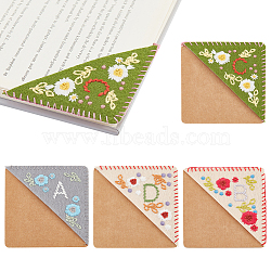 Olycraft 4Pcs 4 Style Felt & Kraft Paper Embroidery Corner Bookmarks, Seasonal Theme Hand Embroidered Flower Bookmark, Triangle Corner Page Marker, for Book Reading Lovers Teachers, Square, Mixed Color, 96x96x2mm, Inner Diameter: 115x58mm, 1pc/style(FIND-OC0002-34)