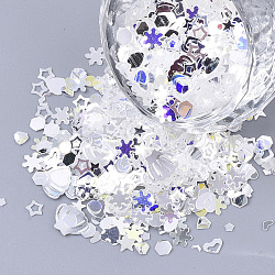 Ornament Accessories, PVC Plastic Paillette/Sequins Beads, No Hole/Undrilled Beads, Mixed Shapes, Silver, 1.5~6.5x1.5~8x0.4mm(PVC-T005-073B)