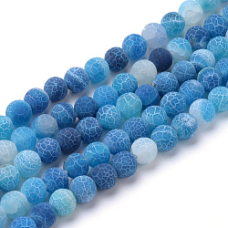 Natural & Dyed Crackle Agate Bead Strands, Frosted Style, Round, Blue, 6mm, Hole: 1mm, about 63pcs/strand, 15.5 inch(X-G-T056-6mm-07)