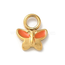 Ion Plating(IP) 304 Stainless Steel Enamel Charms, Real 14K Gold Plated, Butterfly Charm, Dark Orange, 9x7x2mm, Hole: 2.5mm(STAS-G351-01G-01)