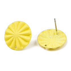 Spray Painted Iron Stud Earring Findings, with Hole, Flat Round, Yellow, 17mm, Hole: 1.2mm, Pin: 0.7mm(IFIN-N008-017D)