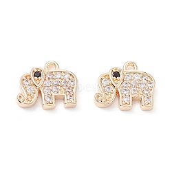 Rack Plating Brass Micro Pave Cubic Zirconia Charms, Long-Lasting Plated, Elephant, Light Gold, 10x12x2.5mm, Hole: 1.2mm(ZIRC-C026-09LG)