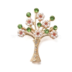 Bottle of Flowers Alloy Olivine Rhinestone Brooch, with Resin Pearls, Golden, 48x36.5mm(JEWB-Q002-02G)