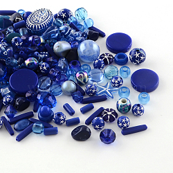 Acrylic Beads, Mixed Shapes, Dark Blue, 5.5~28x6~20x3~11mm, Hole: 1~5mm(X1-SACR-S756-02)