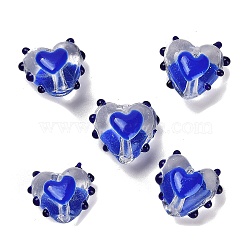 Handmade Lampwork Beads, with Enamel, Heart, Royal Blue, 14~15x15~15.5x8.5~9.5mm, Hole: 1.4mm(LAMP-I028-01E)