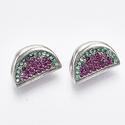 (Holiday Stock-Up Sale)Alloy European Beads, with Glass Rhinestone, Large Hole Beads, Watermelon, Platinum, Fuchsia, 15.5x10x9mm, Hole: 4.5mm(MPDL-N038-09)