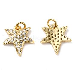 925 Sterling Silver Micro Pave Cubic Zirconia Charms, Maple Leaf Charm, with Jump Ring, Real 18K Gold Plated, 10.5x10x1.5mm, Hole: 2mm(STER-I010-36G)