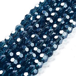 Electroplate Transparent Glass Beads Strands, Faceted(32 Facets), Round, Pearl Luster Plated, Teal, 6mm, Hole: 1mm, about 98~100pcs/strand, 20.39~20.59 inch(51.8~52.3cm)(X-EGLA-A035-T6mm-A12)