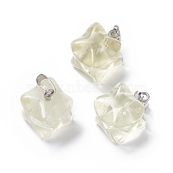 Natural Lemon Quartz Pendants, Merkaba Star Charms, with Stainless Steel Color Plated 201 Stainless Steel Findings, 18~20x14~15x14~15mm, Hole: 8x3mm(G-C002-02F)