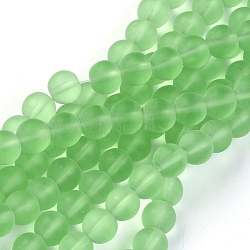 Frosted Glass Beads Strands, Round, Yellow Green, 10mm, Hole: 1.6mm, about 30pcs/strand, 9.4 inch~10.6 inch(24~27cm), 27strands/bag(FGLA-E001-01I-10mm)