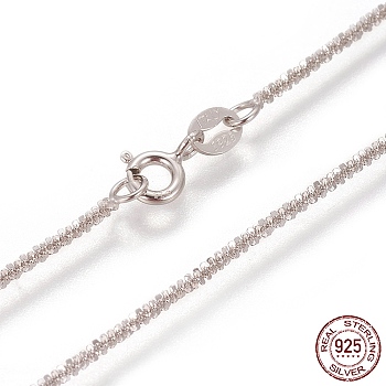 Rhodium Plated 925 Sterling Silver Chain Necklaces, with Spring Ring Clasps, Platinum, 17.7 inch(45cm), 1.5mm, Link: 0.25mm