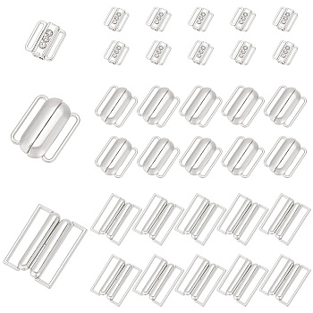 40Pcs 3 Styles Alloy Rhinestone Bikini Clips, Bra Clasp Replacement Part, Lingerie Front Closure, Platinum, 15~29x13~22.5x3~5mm, Hole: 11.5~26x1.5~4.2mm