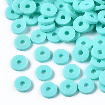 Handmade Polymer Clay Beads, for DIY Jewelry Crafts Supplies, Disc/Flat Round, Heishi Beads, Aquamarine, 6x1mm, Hole: 2mm, about 23500pcs/1000g