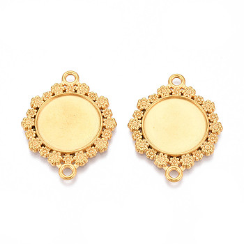 Non-Tarnish 304 Stainless Steel Connector Cabochon Settings, Flower with Round Tray, Ion Plating(IP), Real 18K Gold Plated, Tray: 20~20.5mm, 39~40x31x2.5mm, Hole: 2.8mm