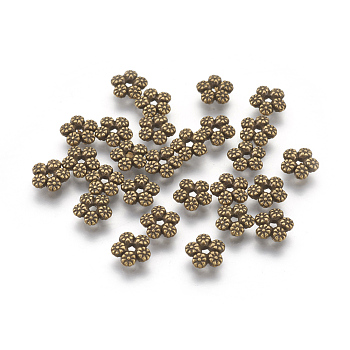 Tibetan Style Alloy Spacer Beads, Flower, Cadmium Free & Nickel Free & Lead Free, Antique Bronze, 7x7x2mm, Hole: 1mm