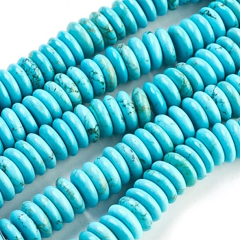 Natural Magnesite Heishi Beads Strands, Dyed & Heated, Flat Round/Disc, Turquoise, 10x3mm, Hole: 1mm
