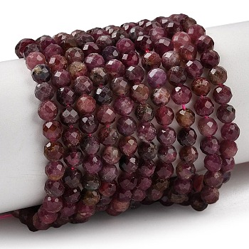 Natural Red Tourmaline Beads Strands, Faceted, Round, 4~4.5mm, Hole: 0.8mm, about 93pcs/strand, 15.35''(39cm)