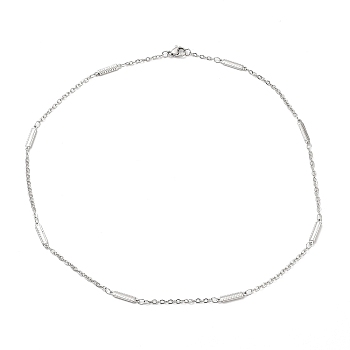 304 Stainless Steel Rectangle Link Chain Necklace, Stainless Steel Color, 17.76 inch(45.1cm)