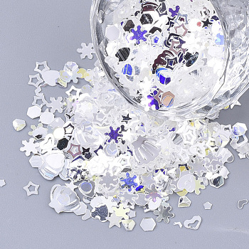 Ornament Accessories, PVC Plastic Paillette/Sequins Beads, No Hole/Undrilled Beads, Mixed Shapes, Silver, 1.5~6.5x1.5~8x0.4mm