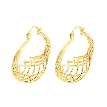 Rack Plating Brass Hollow Twist Hoop Earrings, Long-Lasting Plated, Cadmium Free & Lead Free, Real 18K Gold Plated, 37.5x16mm