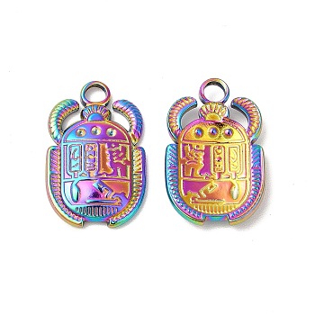 Ion Plating(IP) 304 Stainless Steel Pendants, Beetle Charms, Rainbow Color, 20.5x13x2.5mm, Hole: 3mm