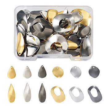 72Pcs 12 Style Brass Pendants, Twisted, Teardrop & Flat Round & Oval, Mixed Color, 12~22.5x8.5~20x1~1.5mm, Hole: 1~10.5mm, 6pcs/style