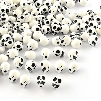 Opaque Acrylic Beads, Skull, White, 10x8x9mm, Hole: 2mm, about 1200pcs/500g