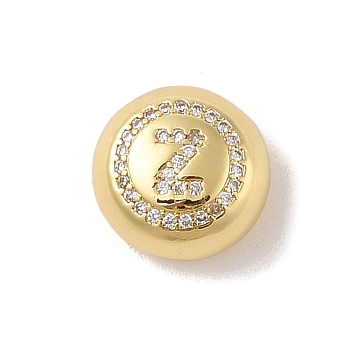 Rack Plating Brass & Clear Cubic Zirconia Pendants, Cadmium Free & Lead Free, Long-Lasting Plated, Flat Round with Letter, Letter Z, 13x7mm, Hole: 4x3mm