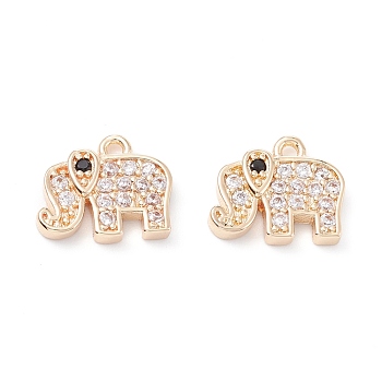 Rack Plating Brass Micro Pave Cubic Zirconia Charms, Long-Lasting Plated, Elephant, Light Gold, 10x12x2.5mm, Hole: 1.2mm