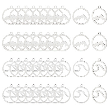 30Pcs 2 Styles 201 Stainless Steel Pendants, Laser Cut, Mountain Alliance Eachother, Stainless Steel Color, 17~17.5x15~15.5x1mm, Hole: 1~1.4mm