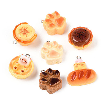 Opaque Resin Pendants, Imitation Food, Mixed Shapes, with Platinum Plated Iron Loops, Mixed Color, 20.5~26x18.5~25x8.5~13mm, Hole: 2mm