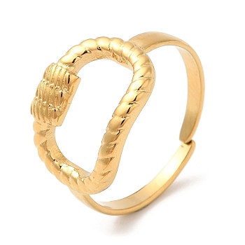 304 Stainless Steel Hollow Oval Open Cuff Rings for Women, Real 18K Gold Plated, Inner Diameter: 17.2mm