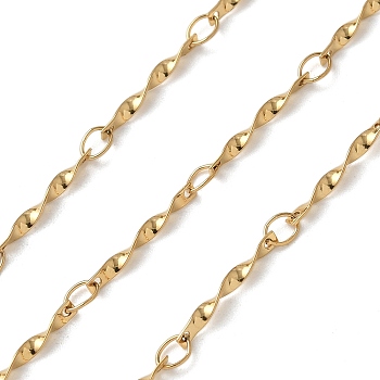304 Stainless Steel Twist Bar Link Chains, Ion Plating(IP), Soldered, with Spool, Real 18K Gold Plated, 13x1.5x1.5mm, 10m/roll