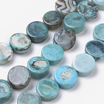 Natural Agate Beads Strands, Dyed & Heated, Flat Round, Light Sky Blue, 16x6mm, Hole: 0.8mm, about 25pcs/strand, 15.55 inch(39.5cm)