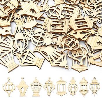 Unfinished Blank Wooden Slices for Painting Arts, Pyrography, Home Decoration, Cornsilk, Lantern, 39.5~40x19~26.5x2.5mm, Hole: 1.2~1.8mm, 100pcs/set