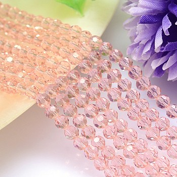 Imitation Austrian Crystal Bead Strands, Grade AAA, Faceted(32 Facets) Round, Pink, 10mm, Hole: 0.9~1mm, about 40pcs/strand, 15.7 inch