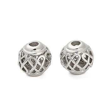 Brass Beads, Hollow Round, Platinum, 8~8.5x8mm, Hole: 2mm